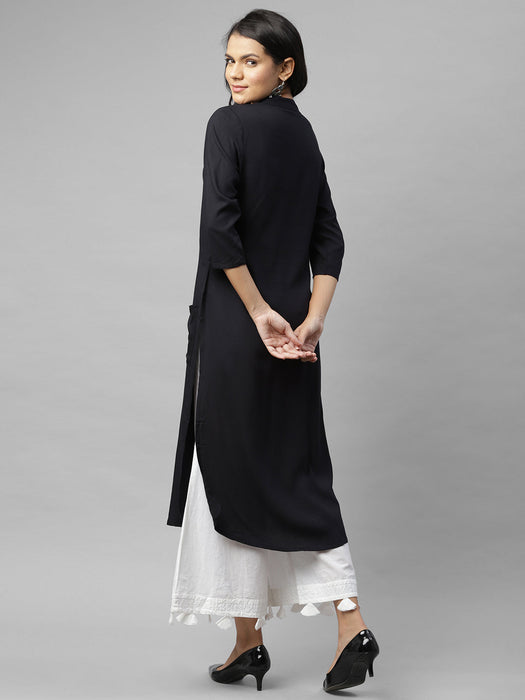 Front Open Band Collar Straight Kurta