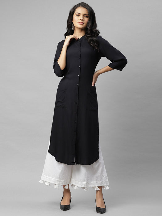 Front Open Band Collar Straight Kurta