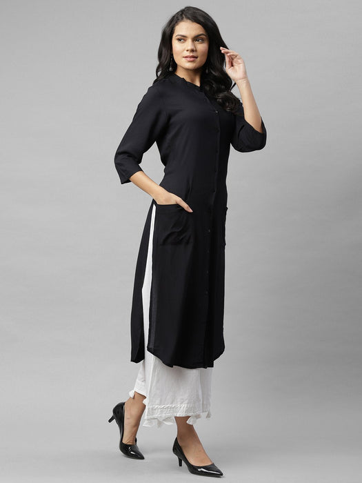 Front Open Band Collar Straight Kurta