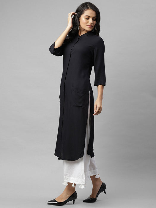 Front Open Band Collar Straight Kurta