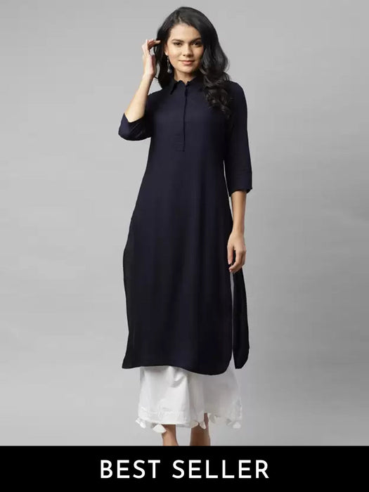 Shirt Collar With Placket Straight Kurta