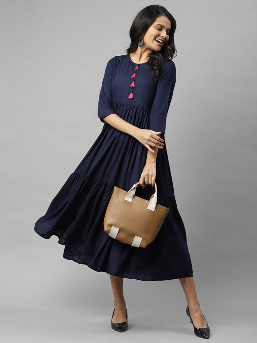 Navy Layering Flared Kurta