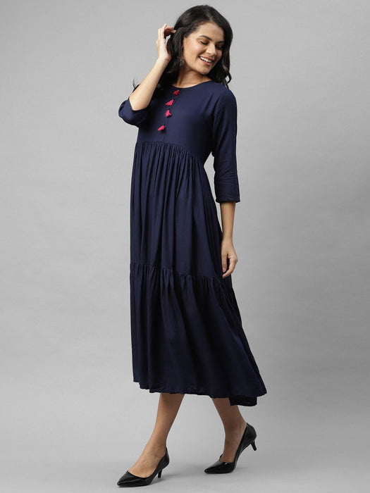 Navy Layering Flared Kurta