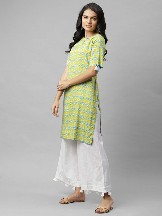 Lime Green Printed With Tassel Detail Kurta