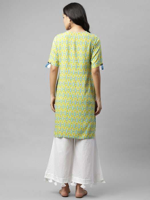 Lime Green Printed With Tassel Detail Kurta