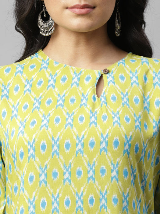 Lime Green Printed With Tassel Detail Kurta