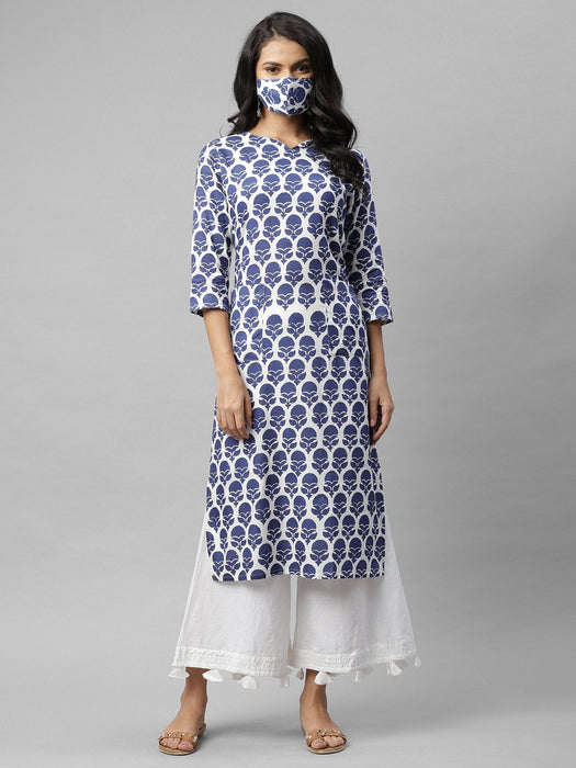 White Ikkat Style Printed Straight Kurta