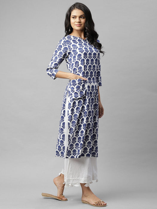 White Ikkat Style Printed Straight Kurta