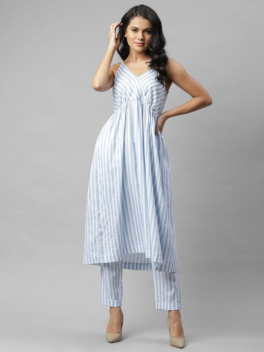 Striped Flared Plazzo Kurta Set