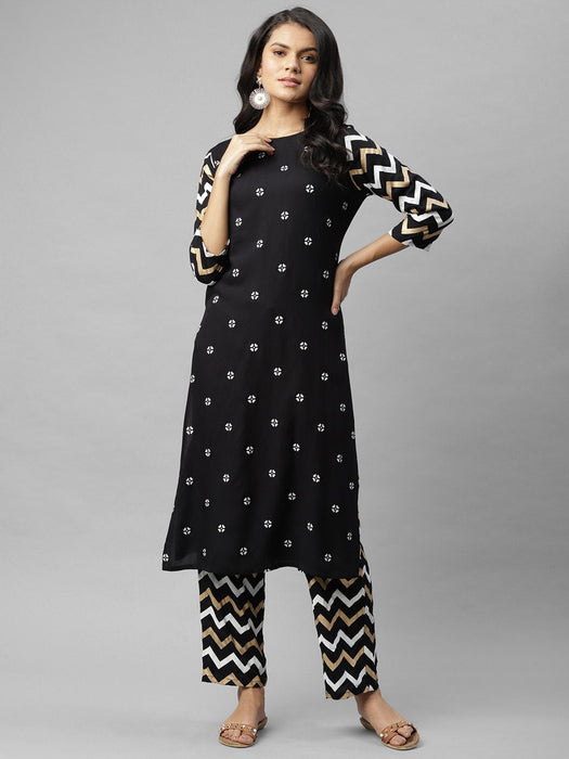 Black Printed Kurta And Palazzo Set