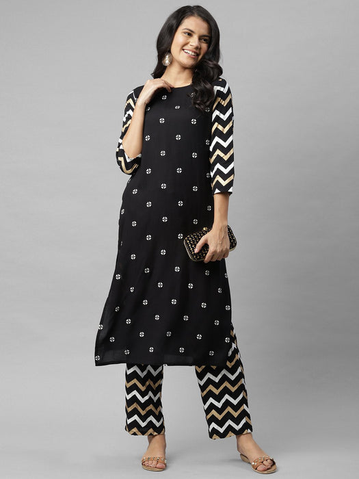 Black Printed Kurta And Palazzo Set