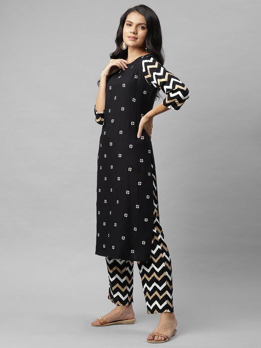 Black Printed Kurta And Palazzo Set