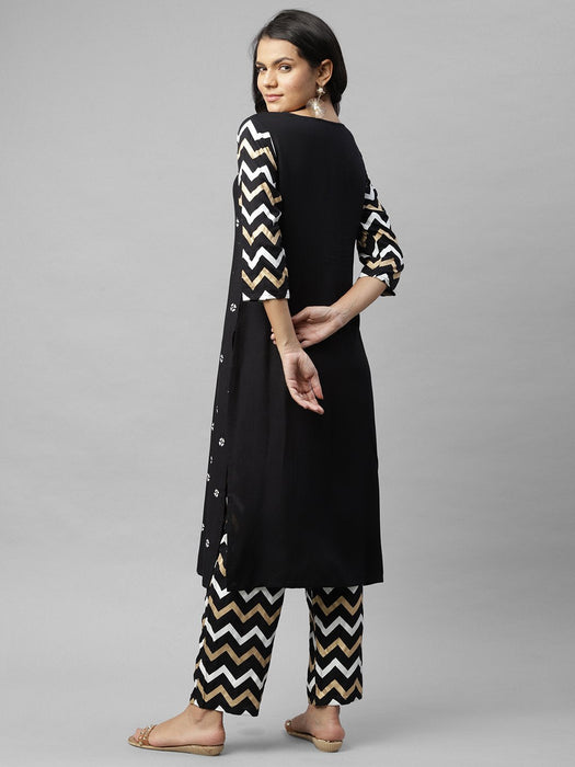 Black Printed Kurta And Palazzo Set