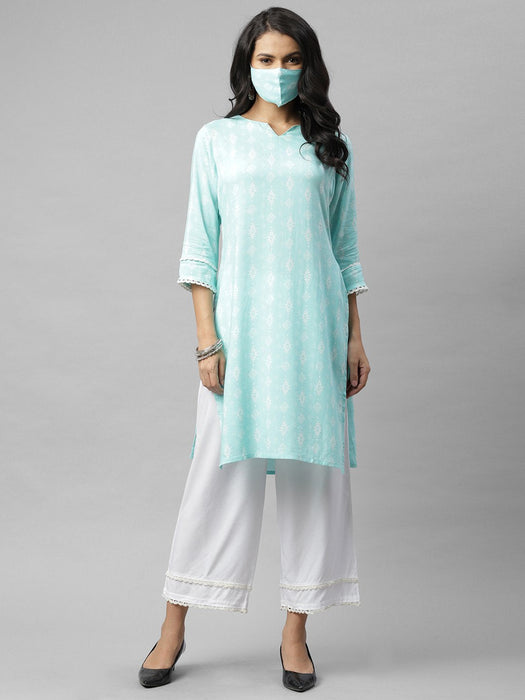 Blue Straight Palazzo Kurta Set