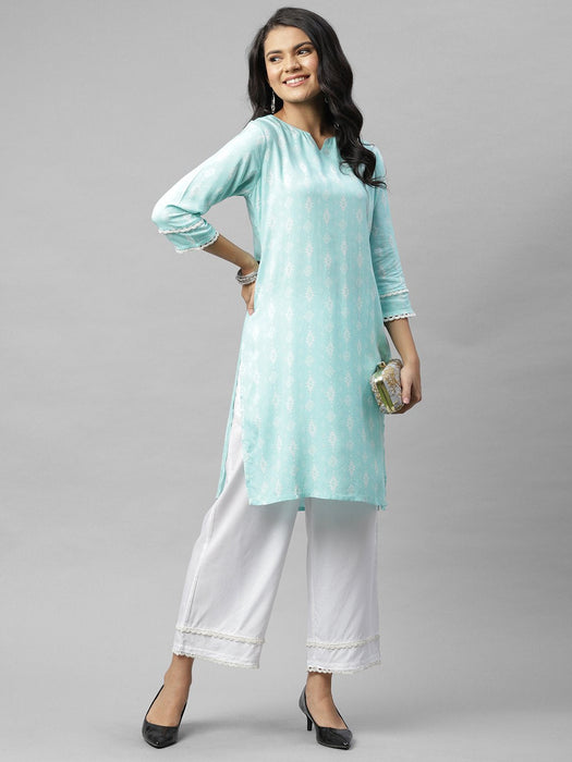 Blue Straight Palazzo Kurta Set