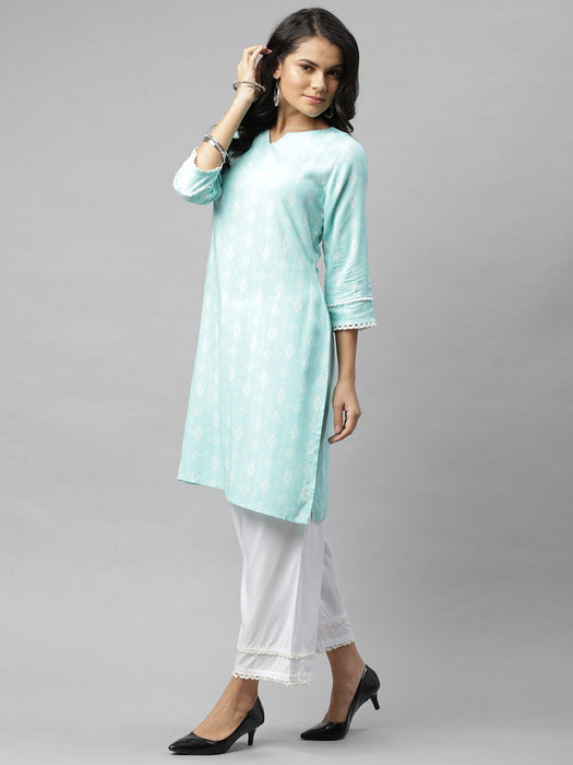 Blue Straight Palazzo Kurta Set