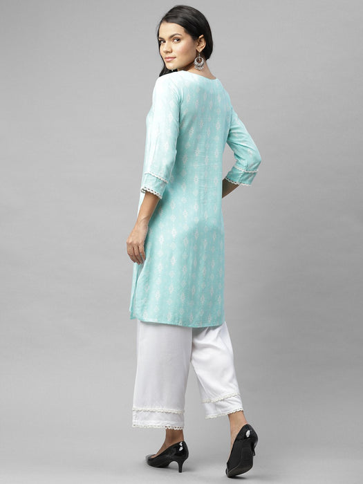 Blue Straight Palazzo Kurta Set