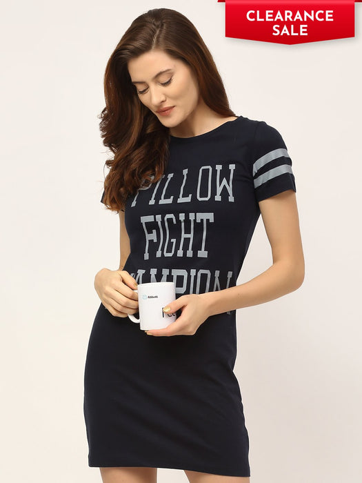 Navy Slogan Print Night Dress