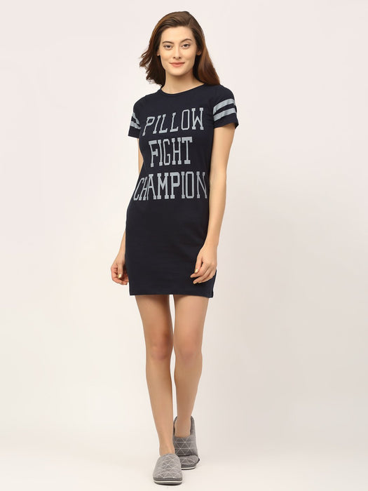 Navy Slogan Print Night Dress