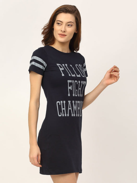 Navy Slogan Print Night Dress