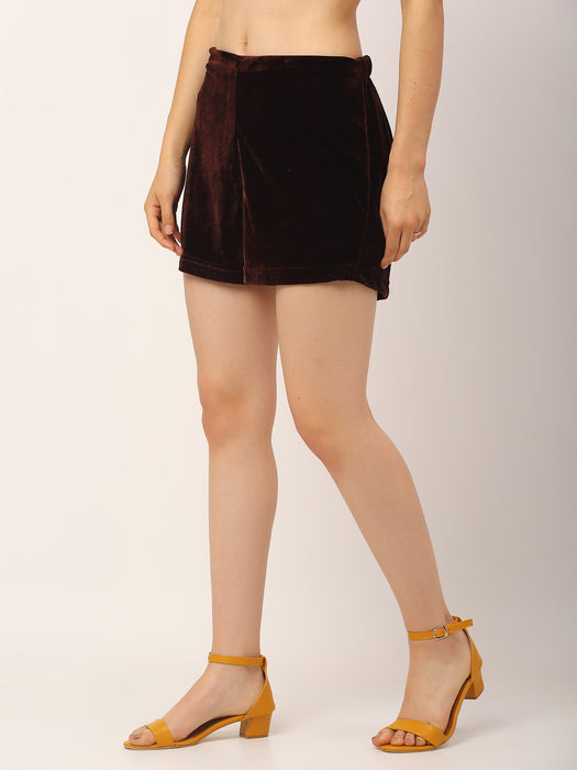 Maroon Velvet High Waist Shorts