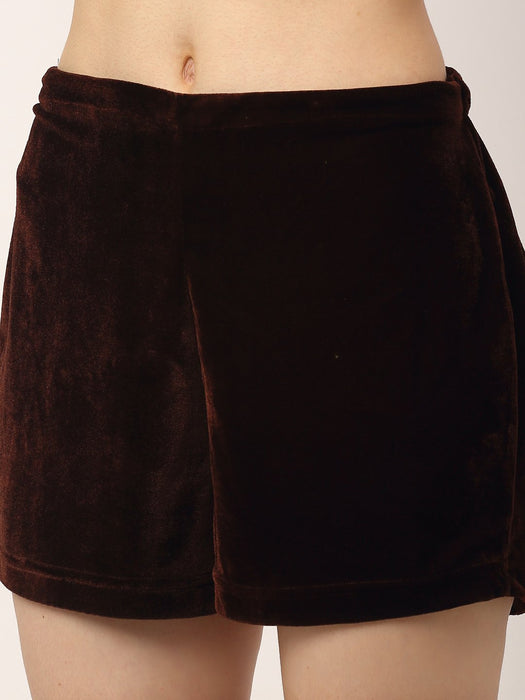 Maroon Velvet High Waist Shorts