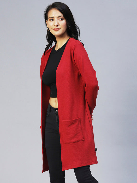 Front Open Waffle Knit Long Shrug