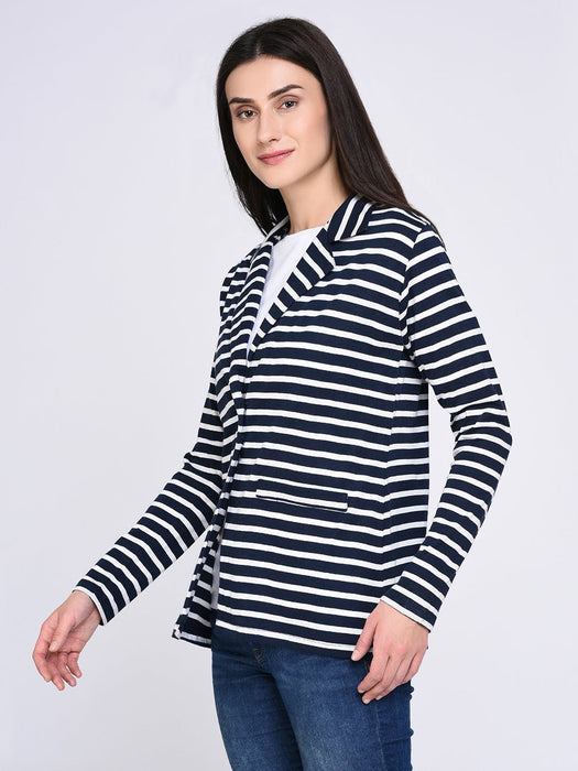 Navy Blue Striped Jacket for Women