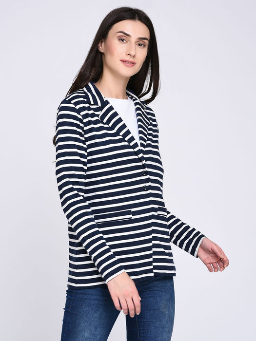 Navy Blue Striped Jacket for Women