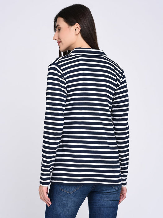 Navy Blue Striped Jacket for Women