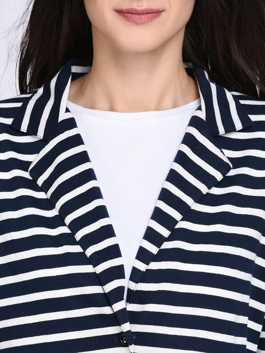 Navy Blue Striped Jacket for Women