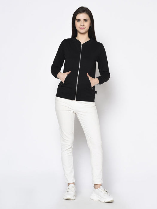 Stand Collar Full Sleeve Zip-up Fleece Bomber Jacket