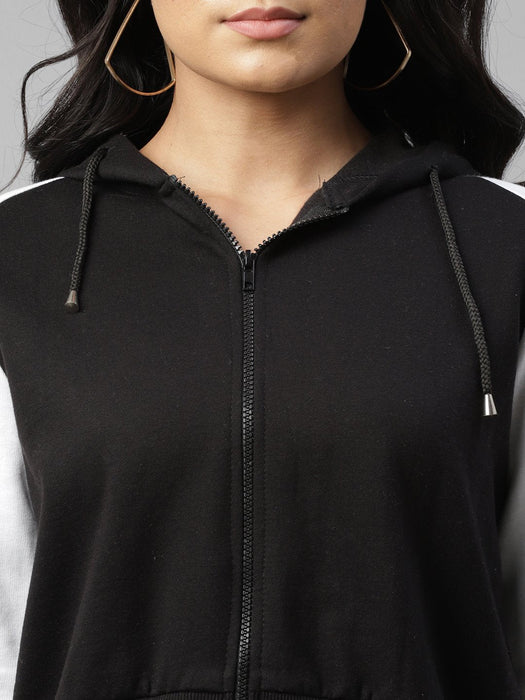 Black White Ragaln Hooded Fleece Jacket