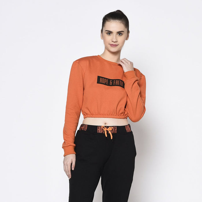 Round Neck Printed Crop Fleece Sweatshirt