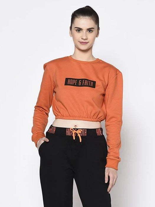 Round Neck Printed Crop Fleece Sweatshirt