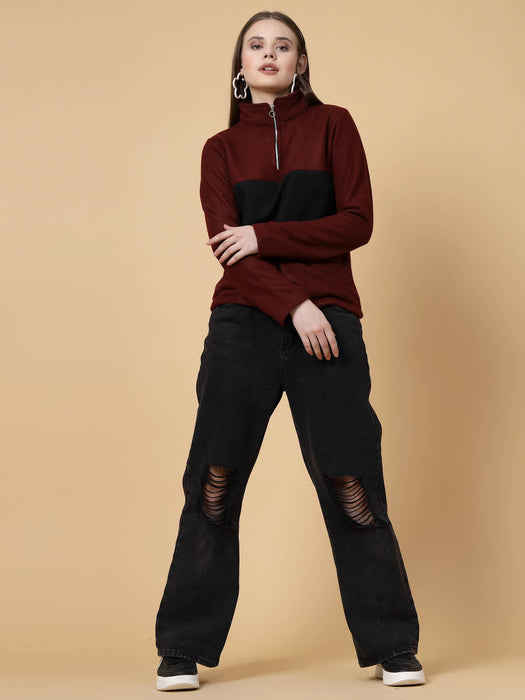 Colorblock High Neck Sweatshirt