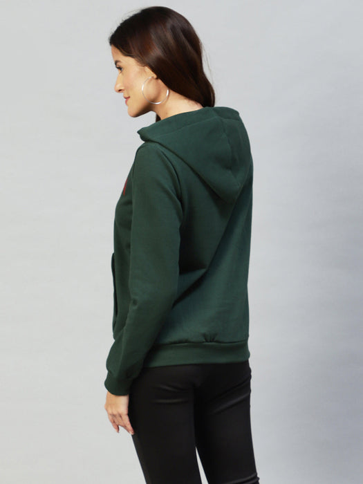 Bottle Green Foil Print Hooded Sweatshirt