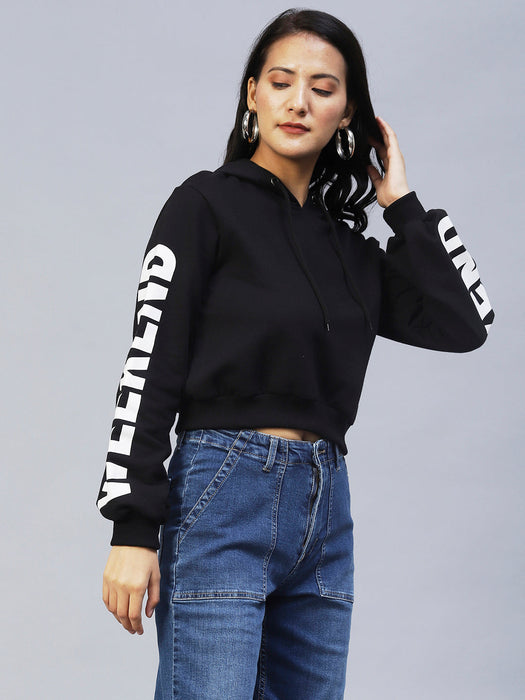 Hooded Printed Sleeves Fleece Sweatshirt