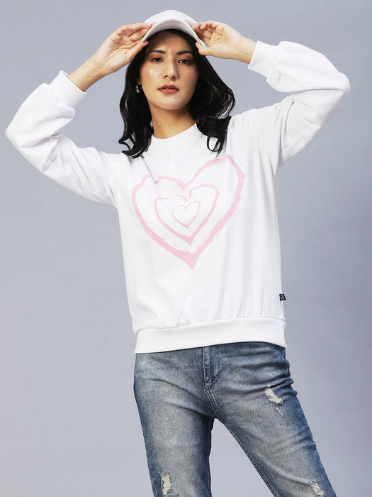 Heart Print Peasant Sleeve Fleece Sweatshirt