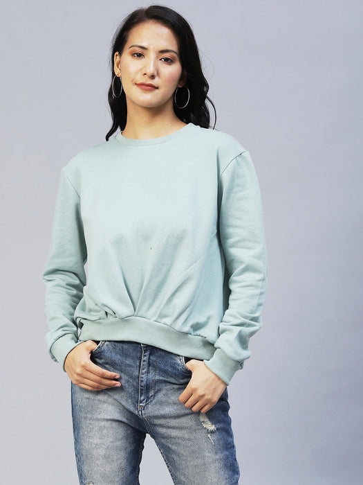 Green Pleated Fleece Sweatshirt