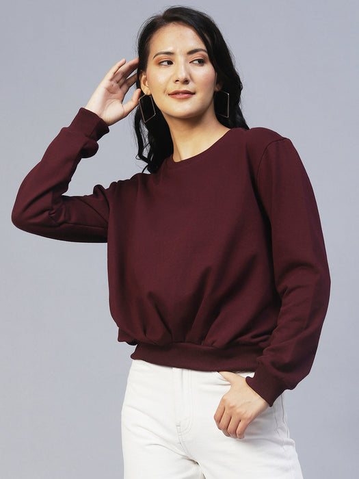 Wine Pleated Fleece Sweatshirt