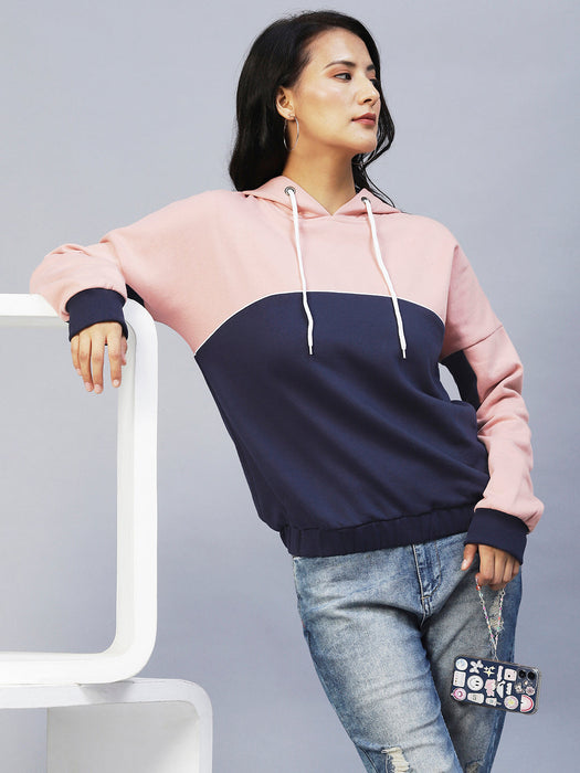 Peach Colourblock Hooded Fleece Sweatshirt