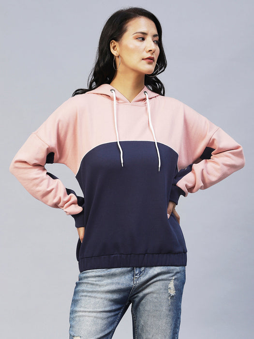 Peach Colourblock Hooded Fleece Sweatshirt