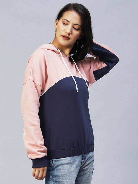 Peach Colourblock Hooded Fleece Sweatshirt