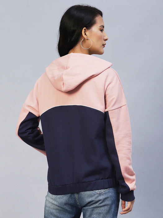 Peach Colourblock Hooded Fleece Sweatshirt