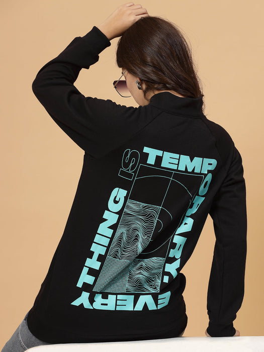 Women Oversized Printed Fleece Sweatshirt