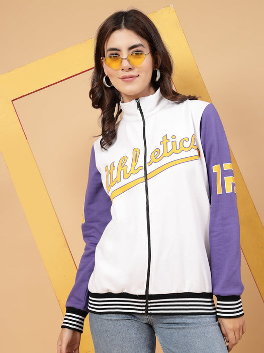 Women Athletic Puff Printed Varsity Jacket