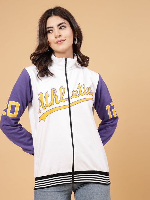 Women Athletic Puff Printed Varsity Jacket