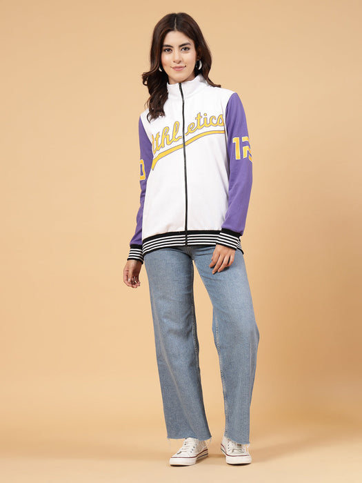 Women Athletic Puff Printed Varsity Jacket