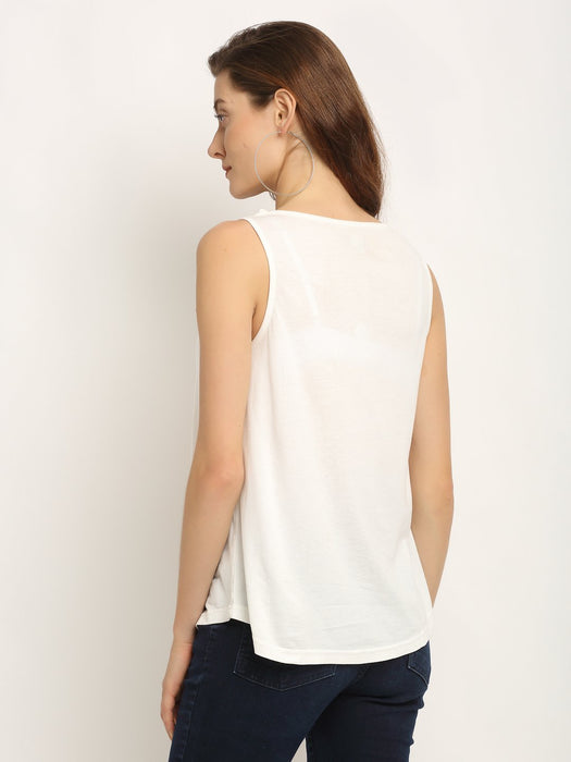 White Printed Modal Sleeveless Top